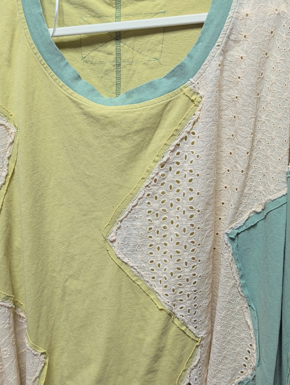 Oli & Hali Pastel Patchwork Eyelet Tunic in Sage, Mint & Cream Poncho Like
